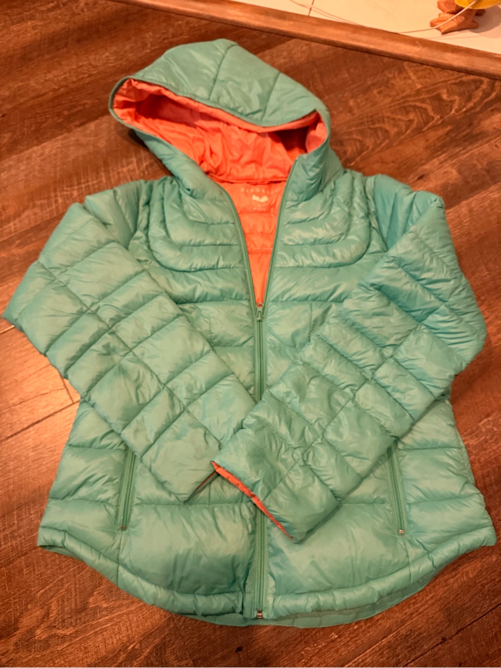 Bernardo Lightweight Hooded Puffer Jacket Women’s Large Teal Green Coral